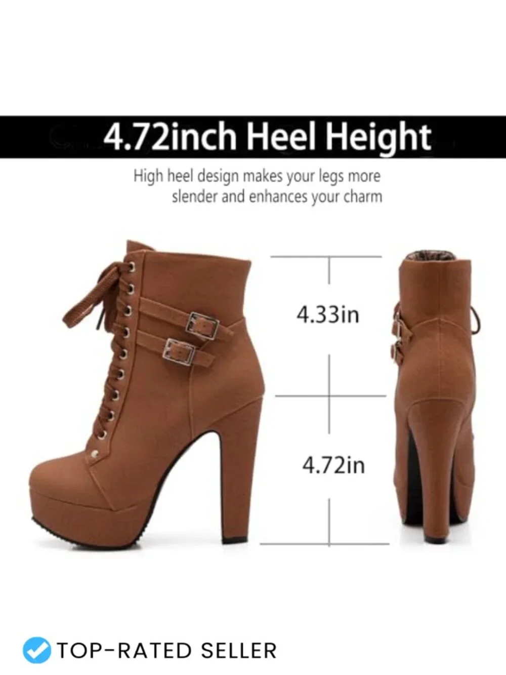 Faux Leather Lace-Up Double Buckle Chunky Heel Ankle Boots Women's Platform